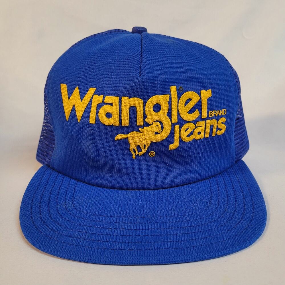 Wrangler Jeans Logo Trucker Hat Cap Snapback Mesh Vintage 80s Dale Earnhardt USA